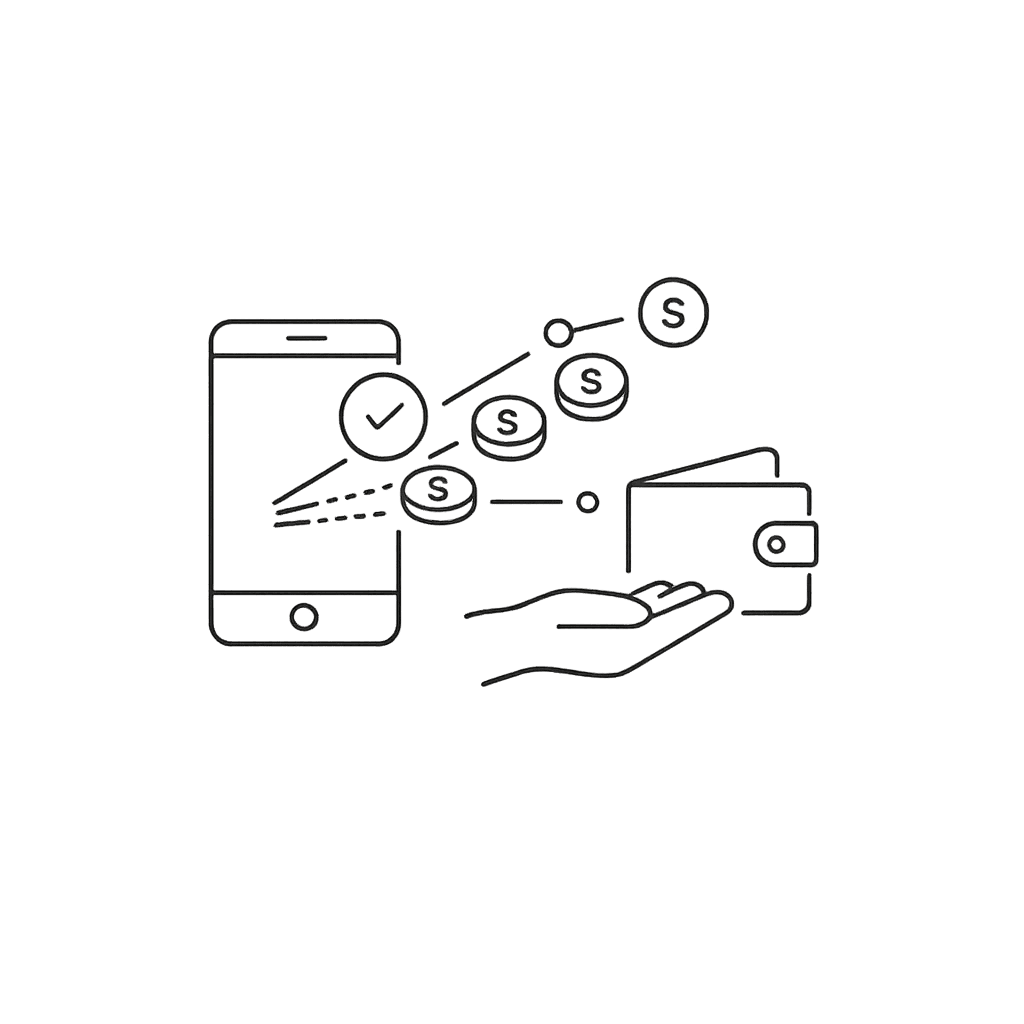 Mobile phone disbursing money to a wallet